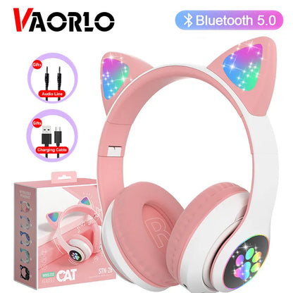 Flash Lamp Cute Cat Ears Headphone Bluetooth 5.0